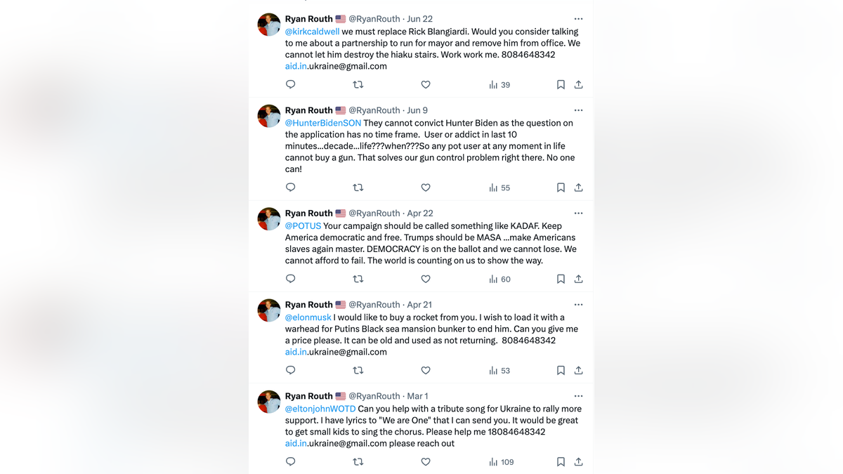 Screenshot of some tweets from Ryan Routh on X